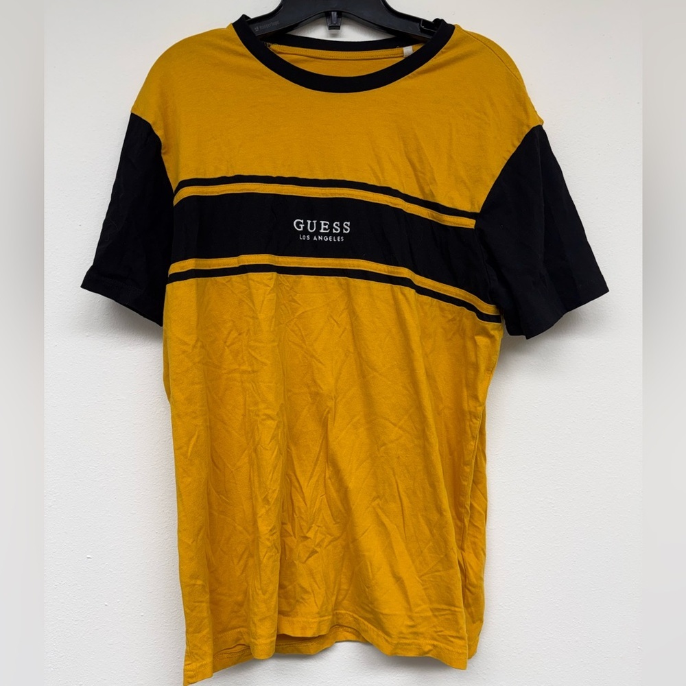 Vintage GUESS Yellow and Black Crewneck Logo Tee